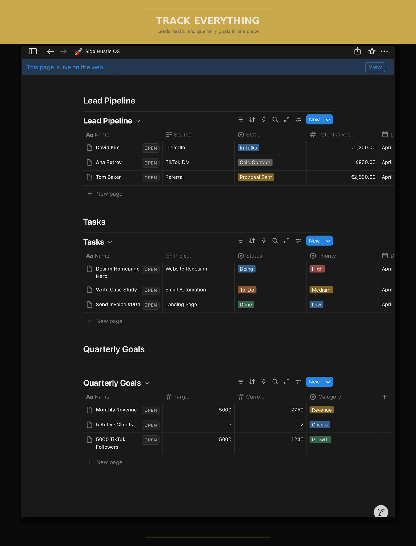 Side Hustle OS- Your Complete Freelancer Dashboard