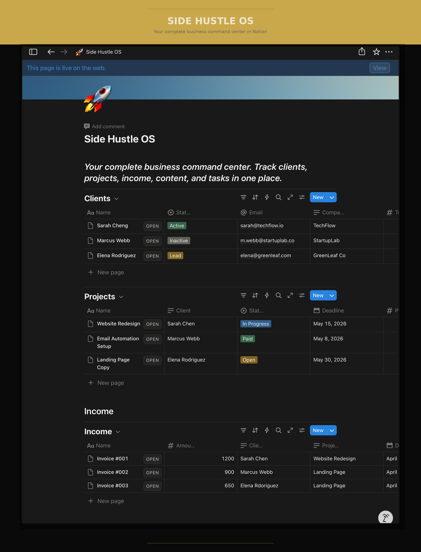 Side Hustle OS- Your Complete Freelancer Dashboard